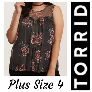 Torrid Floral Printed Lined Mesh Tank Women's Plus Size 4 4X NWT